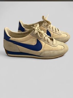 Rare Vintage Nike 80s Oceania Sneakers Cream Blue Size 6.5 7